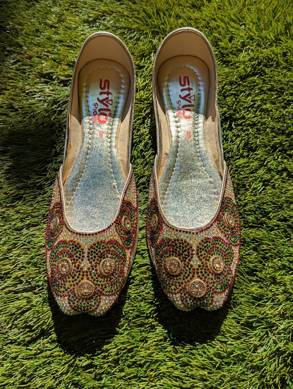 Jewel Embellished Multicolor Womens Jutti Slipper Ballet Flats 8 Boho Eclectic